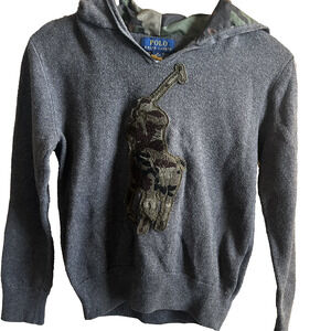 Polo Ralph Lauren Sweater Boys M 10-12 Gray Camo Big Pony Hoodie Pullover Kids